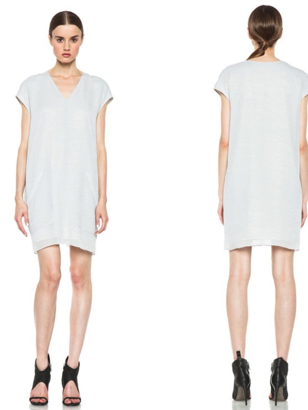 Helmut Lang Minimalist V-Neck Shift Dress in‎ Light Gray medium Retail $278